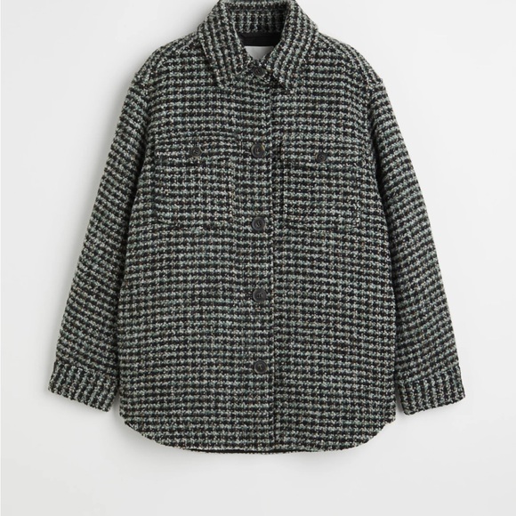 H&M Jackets & Blazers - H&M Shacket Green Black Plaid Padded Quilted Women’s Medium
